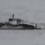 Alcatraz - Encre sur papier aquarelle - 49x18 cm - 2013 \n  Cliquez sur le titre pour voir le prix